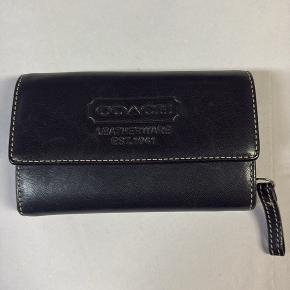 COACH Vintage Leatherware Wallet Coin Case Keychain Black Snap Front - Picture 2 of 5